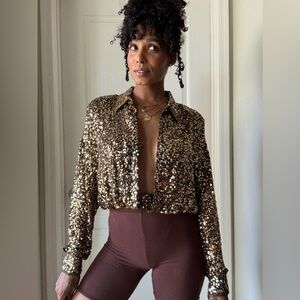 Vintage Black Tie by Oleg Cassini Sequin Bodysuit